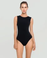 open scale one piece swimsuit with metal clutch