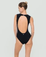 open scale one piece swimsuit with metal clutch